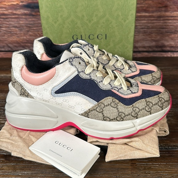 GUCCI WOMEN'S GG RHYTON SNEAKER in Multi Color GG Supreme Canvas, Size 37.5! - Picture 5 of 14